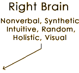 Right Brain - Nonverbal, Synthetic, Intuitive, Random, Holistic, Visual 
